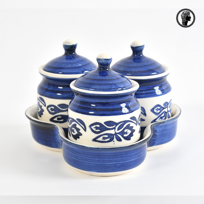 Designer Blue Ceramic Pickle Jars with Tray 3.JPG