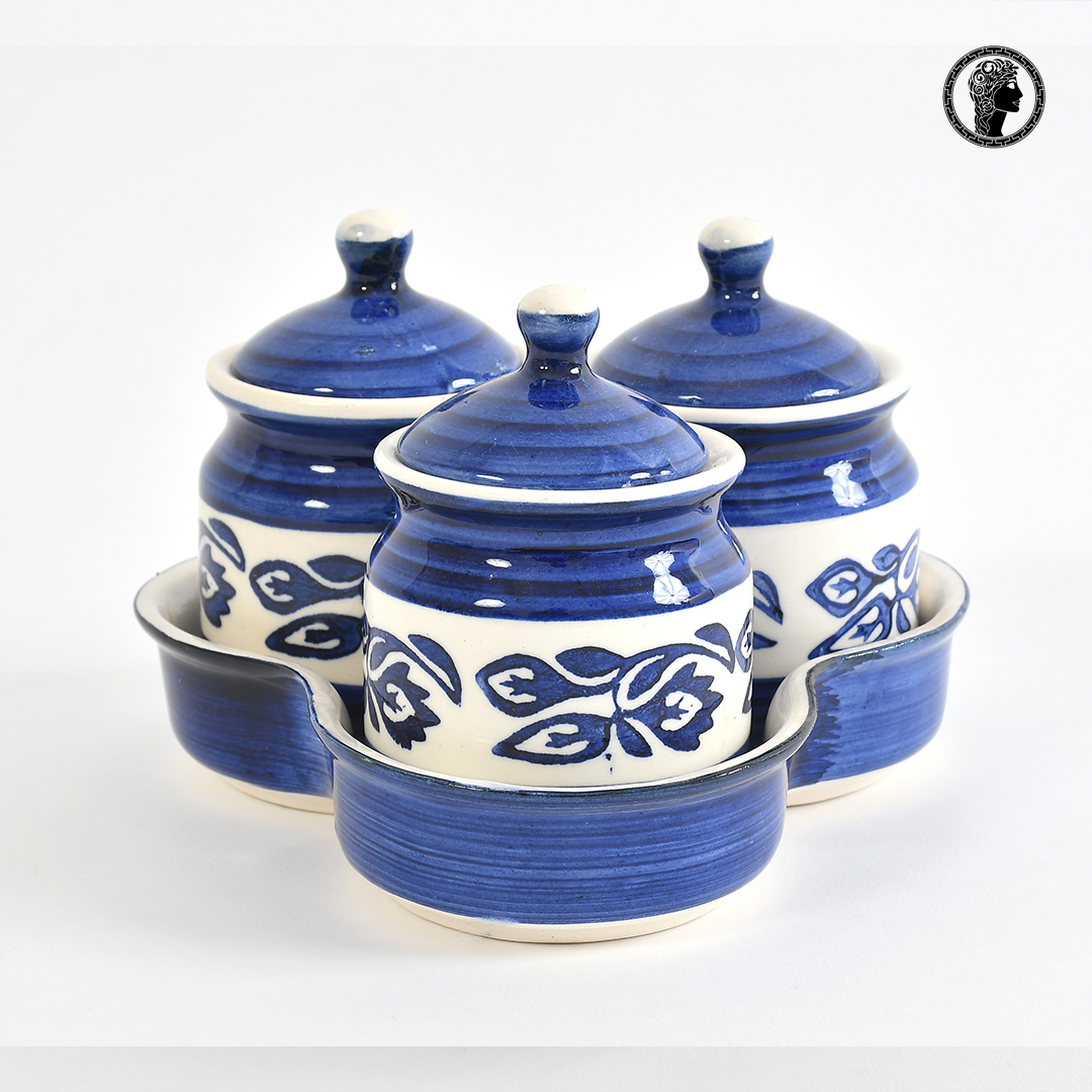 Designer Blue Ceramic Pickle Jars with Tray 3.JPG