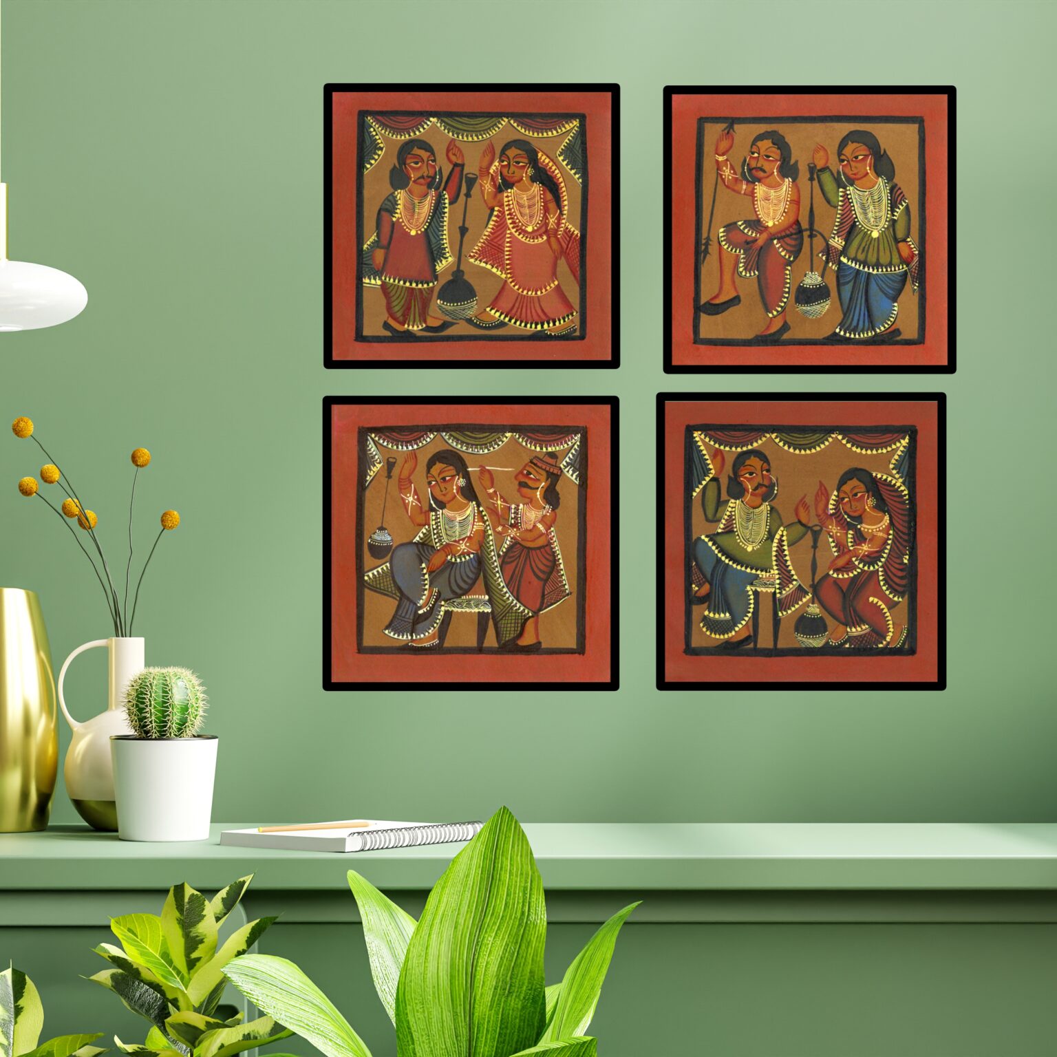 unframed-kalighat-painting-of-bengali-couple-clio-s-heritage-store