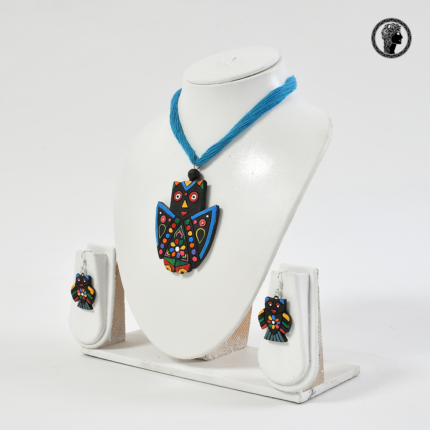 Owl Shape Handmade Terracotta Necklace with Earrings 2